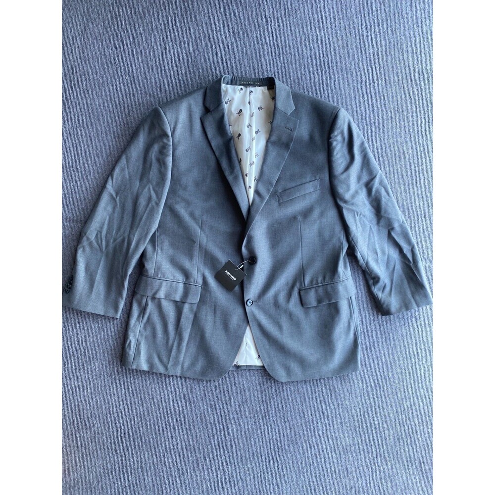 Indochino Luxury Mens Blazer 46L Gray Wool Yaletown 62 Sport Coat Skull Print
